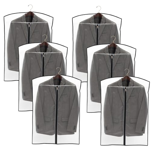 Image of Men's Coat & Blazer Cover | Fold-Over Plastic Garment Bag | Durable, Dustproof, Moisture-Proof Protector for Suits, Jackets & Formal Wear | Transparent | Set of 6 | Height-36 inch
