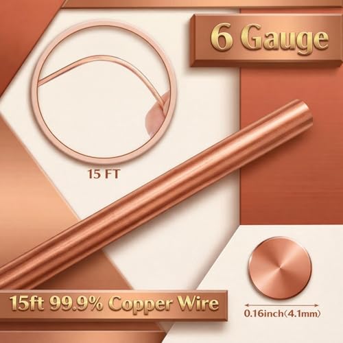 Image of Therwen 15ft 6 Gauge Copper Wire for Gardening, Electroculture, Bonsai, Jewelry Making Beading DIY Craft Pure Bare Copper Wire Spool