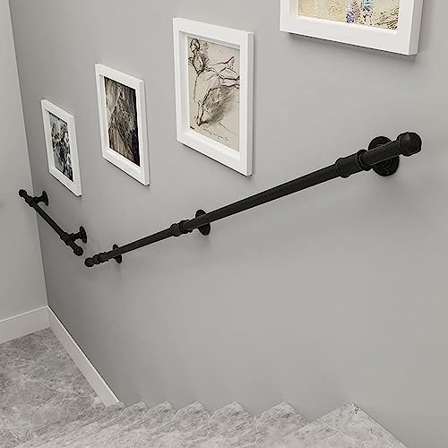 Rambarde d'escalier extérieure murale 240cm en métal noir style indus - 7