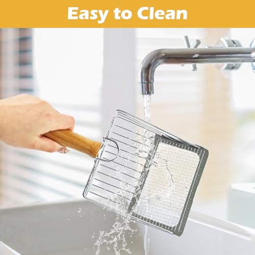 Image of Stainless Steel Cat Litter Scoop,Cat Litter Scooper with Solid Wooden Handle,Kitty Metal Scooper & Speed Sifter Deep Shovel Scoop Filter,Kitten Pooper Lifter for Litter Box