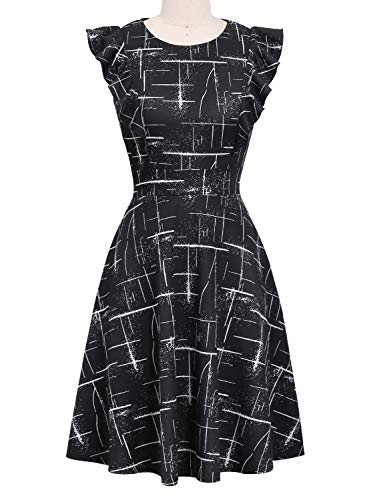 Image of YATHON Women's Vintage Ruffle Sleeve Floral A Line Cocktail Party Dresses