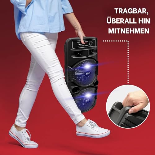 Pyle Partybox, Bluetooth Lautsprecher Groß – 600W Boombox mit Lichteffekten, Tragbar, Super Bass, USB/SD/AUX/FM, Für Party, Outdoor & Zuhause, Mit Fernbedienung & RCA-Eingang