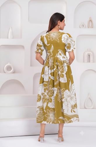 Image of Women's Pure Cotton All Over Printed Maternity Feeding Kurti | Floral Print Maternity Gown