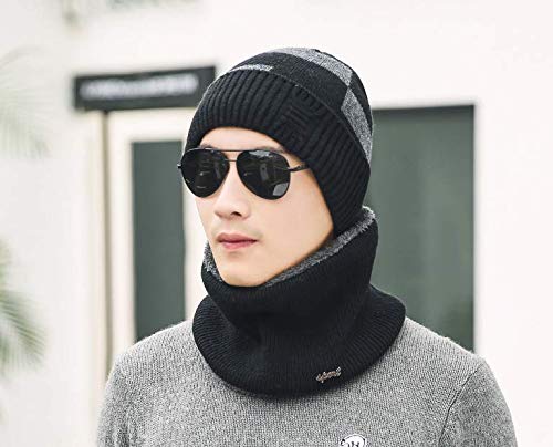 Bonnet tricoté d'hiver pour hommes avec doublure en velours épais