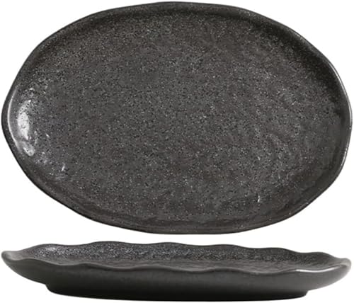 Livmorx 2個入り 楕円皿 和風 陶器 お皿セット すし 焼き物皿 魚 刺身 寿司 魚料理 和食 ソース入 薬味壺 楕円形 プレート 食器 レストラン 居酒屋 磁器 おしゃれ 電子レンジ 食洗機対応 (2個入り,ブラック)