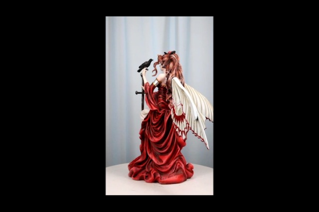 Ebros Gift Fantasy Artist Nene Thomas 'Always' Raven Fey Fairy in Red Medieval Gown Holding Crow Blade Sword Letter Opener Desktop Figurine Scavenger Bird Patroness Goddess Sculpture