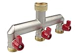 GRÖßE: 3/4 Zoll Hahnverteiler, die drei Auslassventile haben 3/4 Zoll Außengewinde. Das ist eine der häufigsten Größen in Wassersystemen.