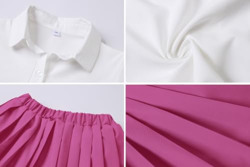 Image of Betusline Girls Skirt Set JK School Uniform 2-Piece Outfit - Short Sleeve Shirt with Bow & Pleated Skirt 4T-14Y