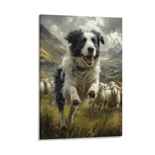 Border Collie Murale Peinture Toile Salon et Bureau 30x45