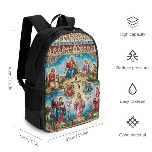 Men Women Polyester Catholic Saints Art Daypack Backpack Large Capacity Carry On Bag With Smooth Zippers for Hiking Picnic Walking Cycling2