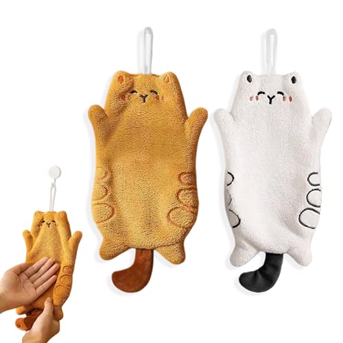 Dermalyx 2 Pièces Adorables Serviettes Chat, Doux Torchons en Coton, Serviettes de Cuisine Absorbantes, Belles Serviettes pour Cuisine et Salle de Bain 25 x...