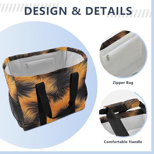 Nander Tiger Fur Texture Foldable Tote Bag Waterproof Sandproof Women Beach Bag Handbag Gym Bag Travel Shopping Bag3