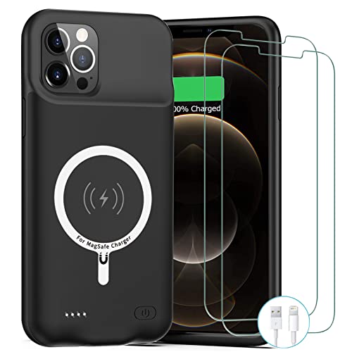 Battery Case for iPhone 12 Pro Max,10800mAh Rechargeable Portable Charging Case with Wireless Charging Compatible for iPhone 12 Pro Max (6.7 inch) with Carplay Extend Battery Charger Pack Case (Black)