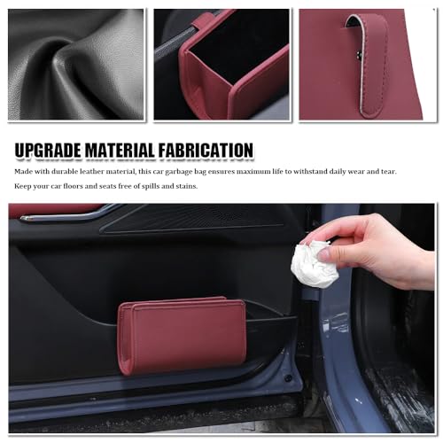 Image of Car Trash Can, Car Garbage Can, Waterproof Litter Auto Trash Can for Travelling, Auto Interior Accessories Foldable Hanging Mini Cars Storage Bag Container Universal Fit Most Cars (Wine Red)