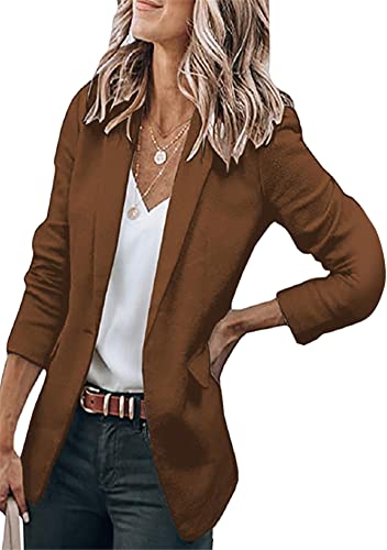 GORIFE Women's Casual Long Sleeve Button Lapel Blazer Jacket Loose Solid Color Work Office Blazer Coat