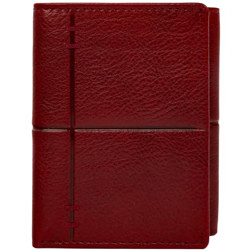 Portefeuille trifold en cuir italien fait main rouge Time Resistance élégant et durable