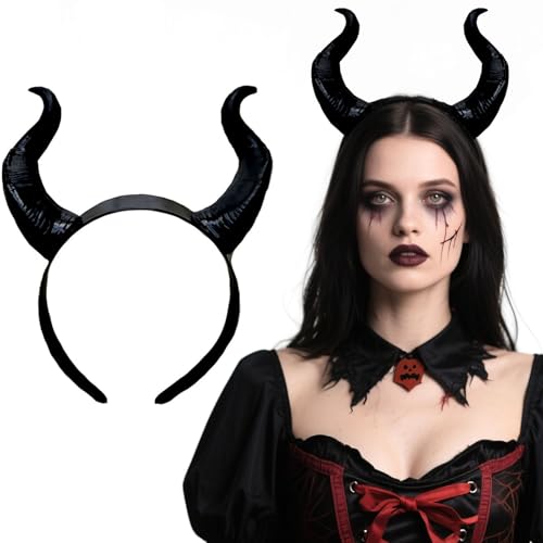 WIWUFUE Devil Horns Headband for Women Halloween BLACK Demon Horn Hairband Cosplay Gothic Beauty Dress Up Hair Accessories Hair Hoop Hairdress for Halloween