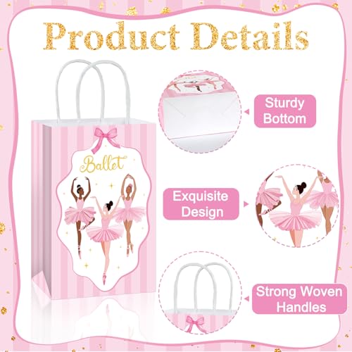 Image of 16Pcs Ballerina Party Favor Bags Ballerina Birthday Decorations Ballet Theme Candy Goodie Bags with Handles Pink Dancing Girl Gift Paper Bag for Girls Birthday Baby Shower Wedding Party Supplies