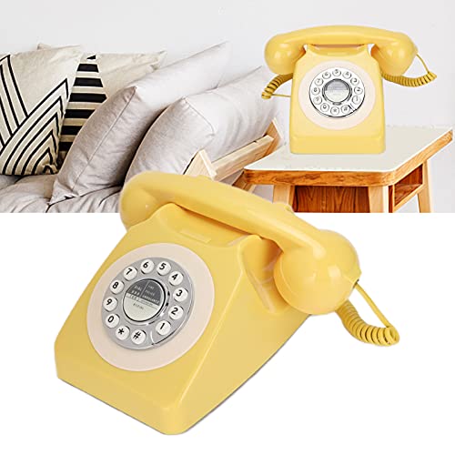 Teléfono fijo retro amarillo con cable y disco moderno miniatura 6