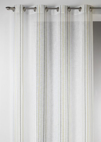 Home Maison - Voilage Design en Etamine à Rayures Verticales - Polyester - Œillets Ronds Argentés Ø 4 cm - Tamisant Élégant - Prêt-à-Poser - Salon...