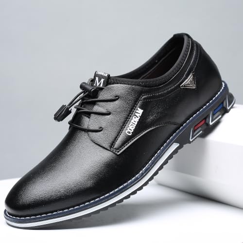 Image of COSIDRAM Mens Business Dress Shoes Casual Slip-on Comfort Walking Shoes | Practical elastic quick-lace design, sleek upper silhouette, easy to match jeans and trousers for business casual daily looks