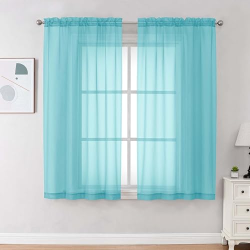 Image of OVZME Sheer Curtains 63 inch Length 2 Panels Set for Bedroom Living Room, Soft Airy Elegant Light Filtering Sheer Curtains, Dual Rod Pocket Window Drapes, Each 42W x 63L Inches, Aqua