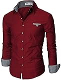Doublju Mens Dress Shirt with Contrast Neck Band WINE (US-XXL)