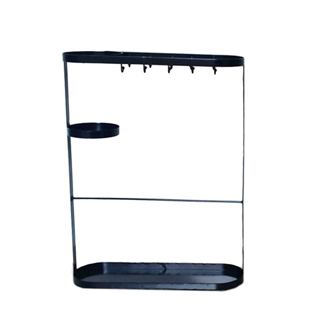 FCXWEVR Large Black Oval Metal Umbrella Stand with Hooks & Drip Tray Stylish Modern Indoor Hallway Entrance for Home & Office