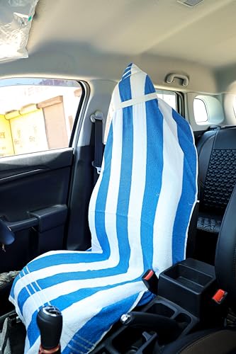 Image of ROMAN HOME 100% Superfine Cotton Solid Large Luxury All Car Seat and Office Chair Towel with Tie Knot & elistick 450 GSM (Pack of 1) (1, car Blue line)