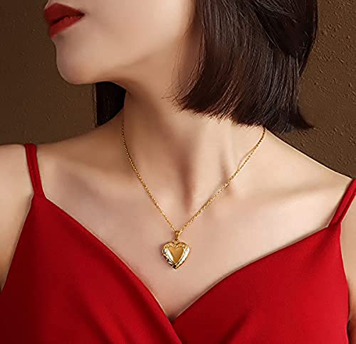 Women Girls Locket Necklace 18K Gold Photo Lockets Statement Gift Heart Locket Necklace #TOP1