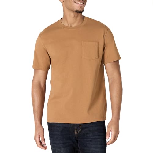 Amazon Essentials Men's Relaxed Fit Heavyweight Cotton Pocket T-Shirt, Dark Tan, M
