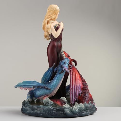 Estatua de resina pintada a mano con dragones y doncella 20 cm miniatura 6