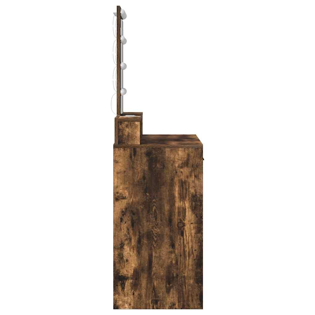 Toaletka z lustrem i miejscem do przechowywania, brązowa, 100 x 41 x 140 cm, z materiału drewnopochodnego, nowoczesna, zajmująca niewiele miejsca i trwała toaletka do sypialni, z przyłączem