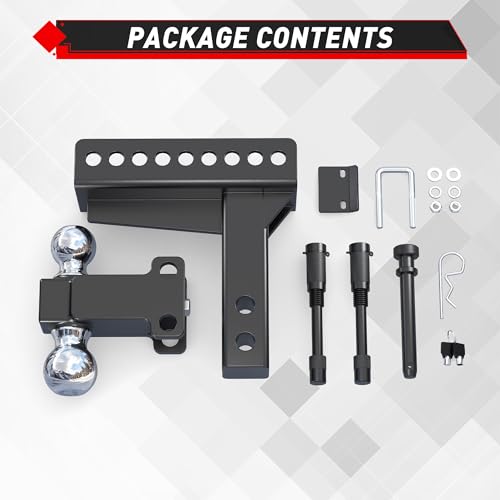 Image of TYT Adjustable Truck Trailer Hitch for 2 inch Receiver, 6 inch Drop /Rise,2 inch & 2-5 /16 inch Ball,Includes Two Pin Locks & Hitch Tightener