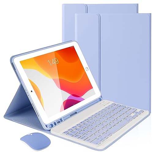 Image of SOPPY Bluetooth Keyboard Case with Mouse for iPad 9th Gen 2021, 8th Gen 2020, 7th Gen 2019 10.2 inch, Air 3 & Pro 10.5 inch, Detachable Wireless Keyboard, Slim Protective Cover, Rechargeable, Purple