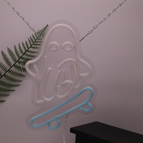 Image of Halloween Neon Sign ghost skateboard Neon lights Halloween wall decorations suitable for holiday parties room party decorations LED holiday gifts for friends