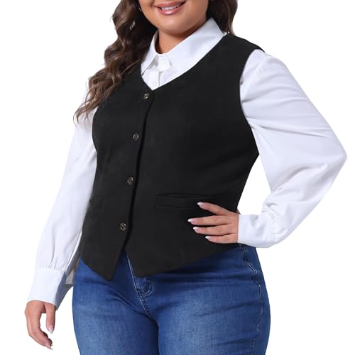 Agnes Orinda Plus Size Vests for Women Fully Lined 4 Button V-Neck Business Dressy Tuxedo Suit Vest Waistcoat2
