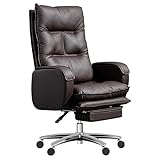 Silla De Oficina Grande Y Alta De 250kg Silla De Masaje Ejecutiva De Gestión Ergonómica Con Reposapiés, Silla De Computadora Totalmente Reclinable Sillas De Cuero Genuino De Mar Ancho Tapizadas De Dob