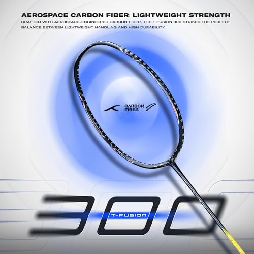 Image of Hundred T-Fusion 300 Unstrung Badminton Racket with Full Cover | 79 Grams | Maximum Tension ≤32 to 34 lbs (Grey /Lime)