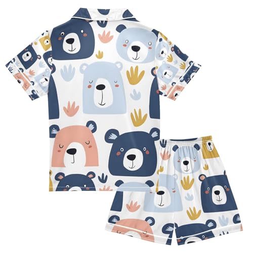 senya Fantastic Bears A Satin Summer Pajama Sets Silk Short Sleeve Button Down Sleepwear2
