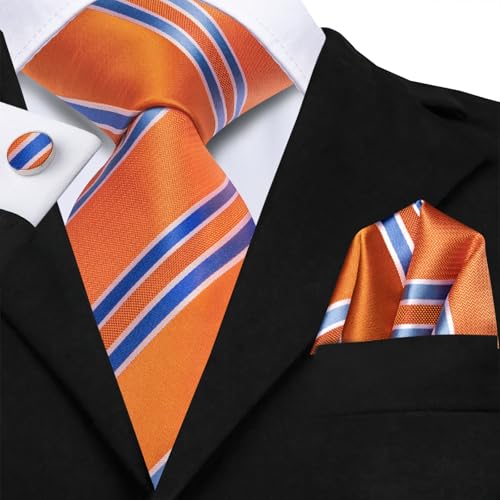 Image of Dubulle Mens Tie Set Solid Paisley Silk Striped Necktie for Men with Cufflinks Tie and Pocket Square