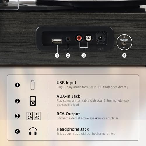 Image of Vinyl Record Player Wireless Turntable with Built-in Speakers and USB Belt-Driven Vintage Phonograph Record Player 3 Speed for Entertainment and Home Decoration Black