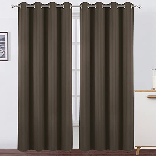 Image of LEMOMO Blackout Curtains 66 x 95 inch /Chocolate Brown Curtains Set of 2 Panels /Thermal Insulated Room Darkening Bedroom Curtains