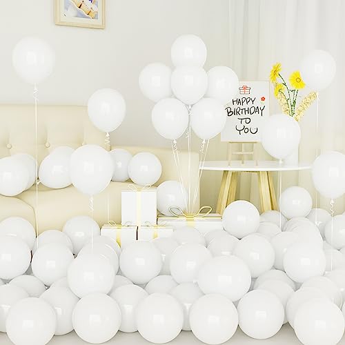 Ballons Blanc, 50 Pièces Ballons Blanc en Latex 5 pouces Petits Mini Ballon Blanc avec Ruban pour Femmes Garçons Filles Fête d'Anniversaire Célébration...