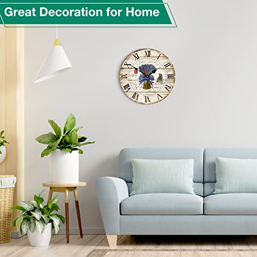 Wiskalon French Lavender Pattern Wall Clock, Vintage Wooden Clocks Silent Non-Ticking Wall Decorative Country Style Clocks 14 Inch Roman Numeral Battery Operated Quartz Clock For Home Decor #TOP5