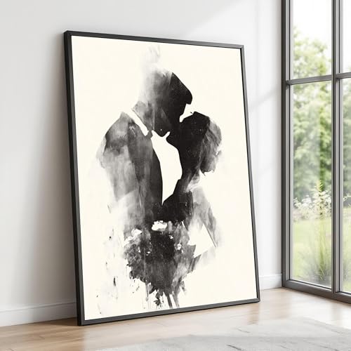 Art en noir et blanc tableau mural toile couple romantique moderne