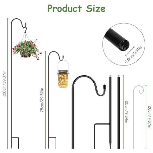 OFFCUP Shepherds Crook Hooks, 2pcs 75cm/100cm Bird Feeder Pole, Adjustable Height Shepherds Hooks with 4pcs Place Card Holders, Bird Feeders Hanging Station for Garden Lights, Bird Feeder ect - Image 2