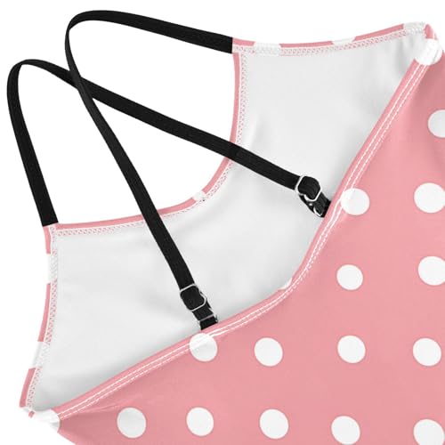 KLL White Polka Dot Red Background Girls' 1 Piece Swim Suit Beach Swimwear Adjustable Shoulder Strap Quick Dry4