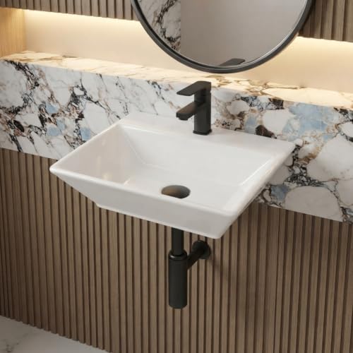 Image of Wall Mounted Wash Basin for Bathroom | Wall Hung Wash Basin /Sink (16.9 x 14.7 x 5.3 Inch, Lumina (5003))