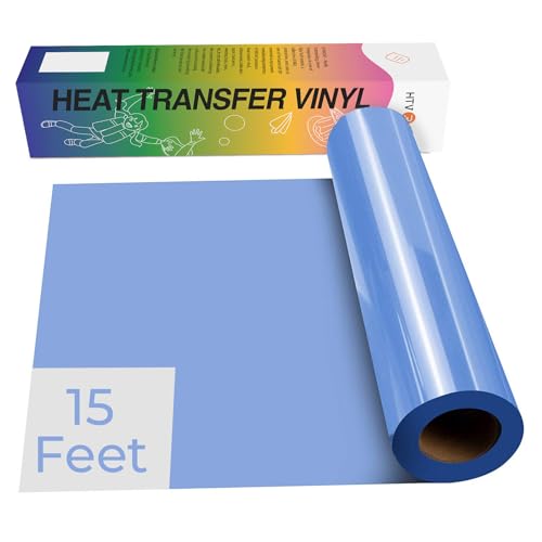 Image of HTVRONT HTV Vinyl Rolls Heat Transfer Vinyl - 12 inch x 15ft Sky Blue HTV Vinyl for Shirts, Iron on Vinyl for All Cutting Machines - Easy to Cut & Weed for DIY Heat Vinyl Design (Sky Blue)
